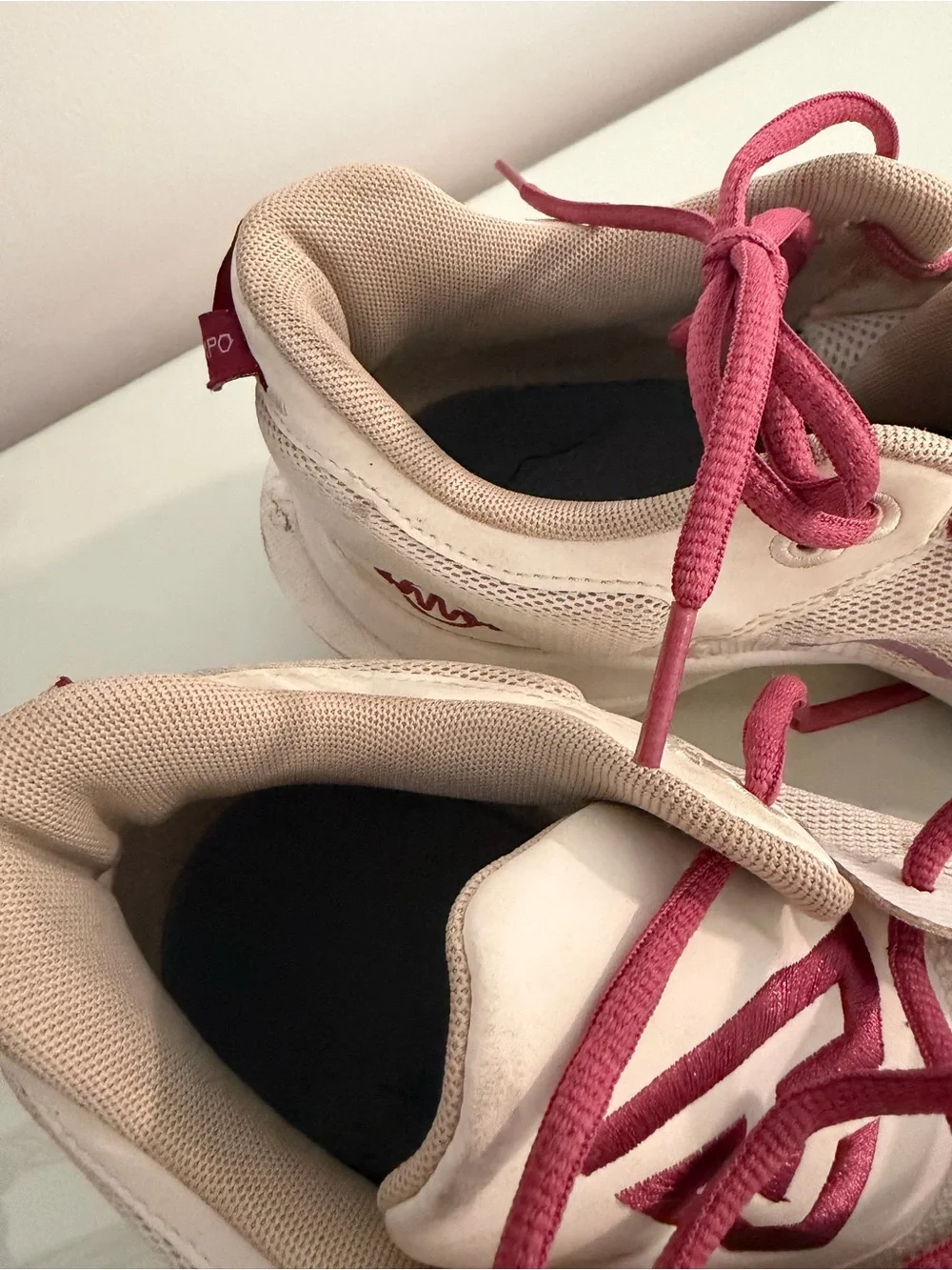Nike Cream Sneakers with Maroon Laces and Yellow Accents